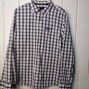 Perry Ellis America Shirt Men XL Button Down Long Sleeve Plaid White Black